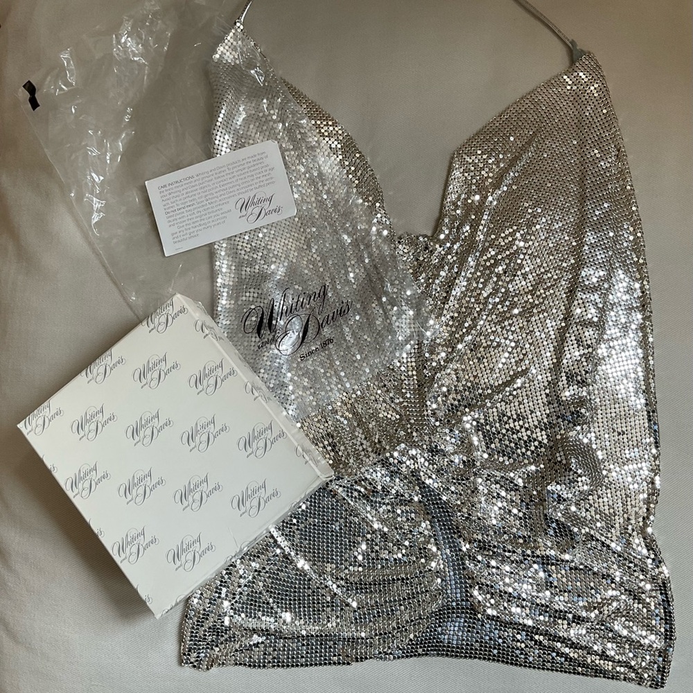 Whiting & Davis Liquid Metal Silver Mesh Halter Top Vintage USA - Picture 8 of 12